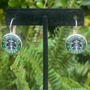 Starbucks Coffee Green and Silver Logo Dangle Earrings. EUC Seattle